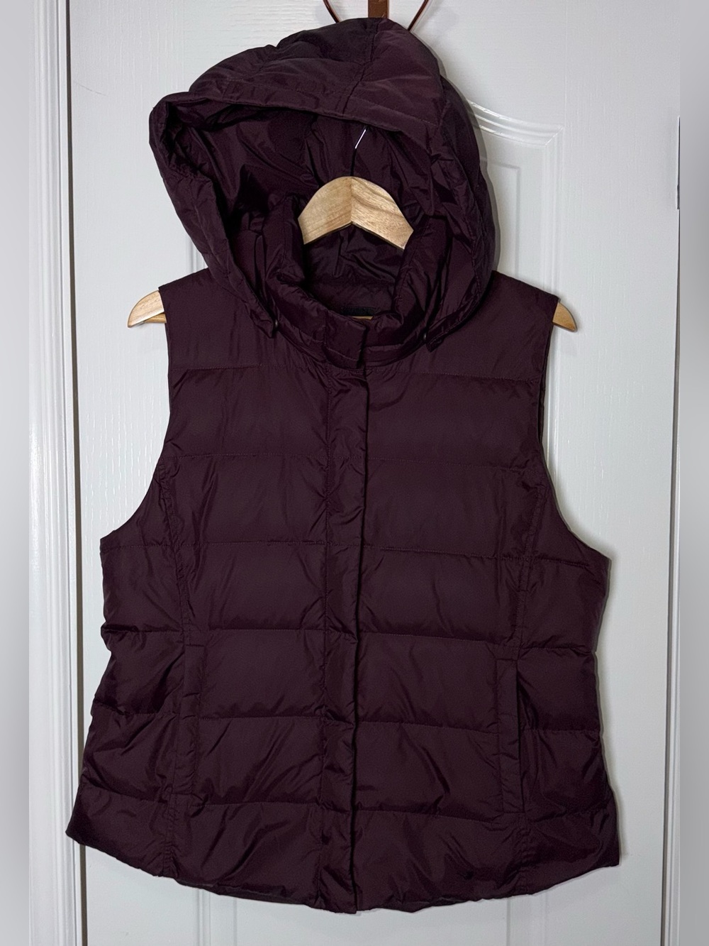 Eileen Fisher Hooded Down Puffer Vest Dark Plum Purple Medium - Picture 3 of 9